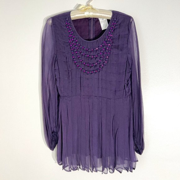 Ittierre Purple Sheer Top with Beaded Design - Picture 1 of 5
